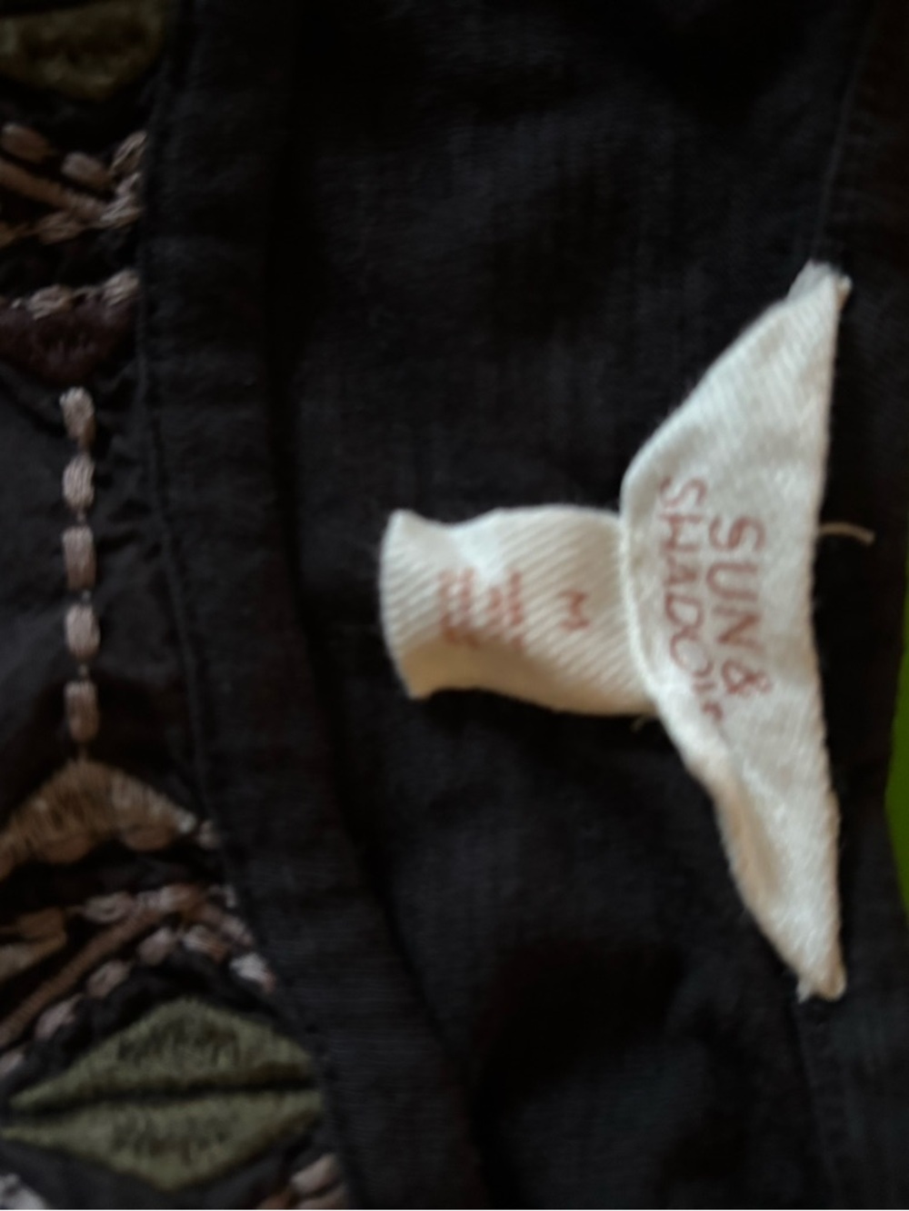 Sun & Shadow Black Embroidered Tank with Olive Accents - Picture 3 of 3